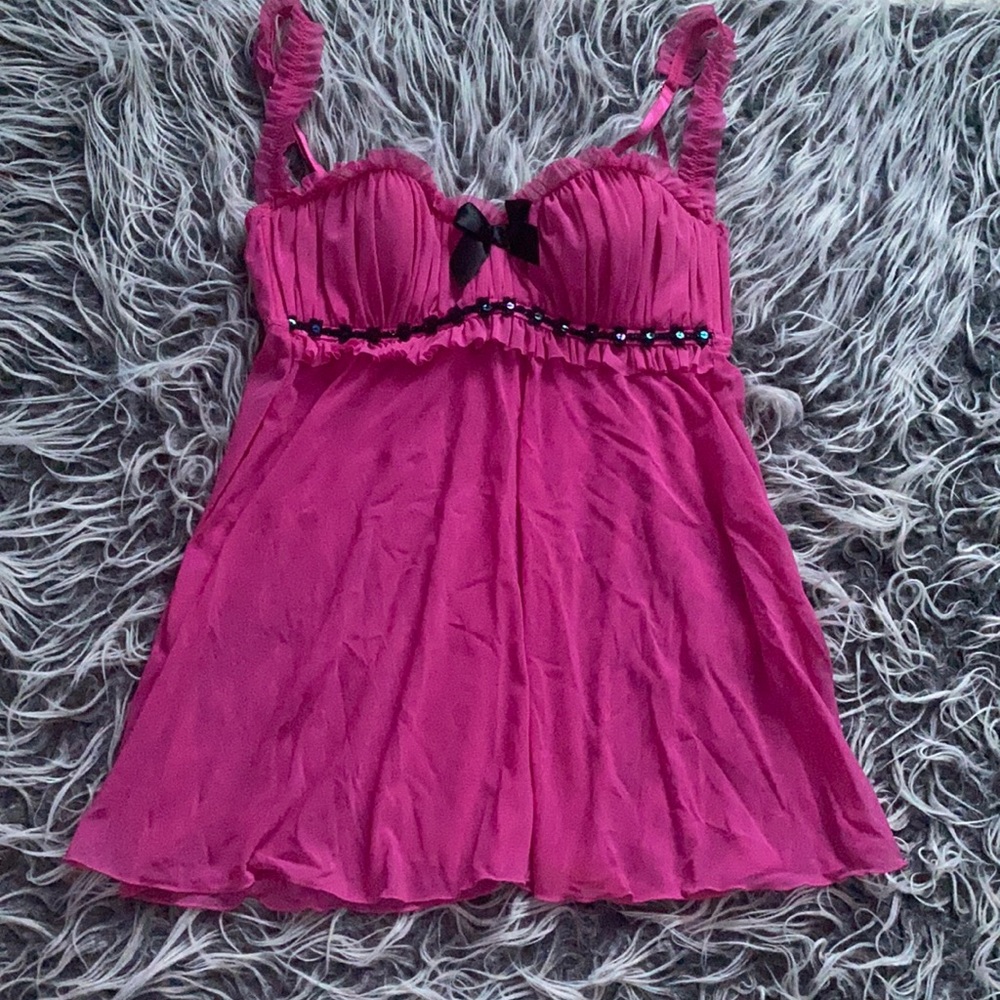 Frederick’s Of Hollywood Pink Sheer Slip Dress Chemise Lingerie